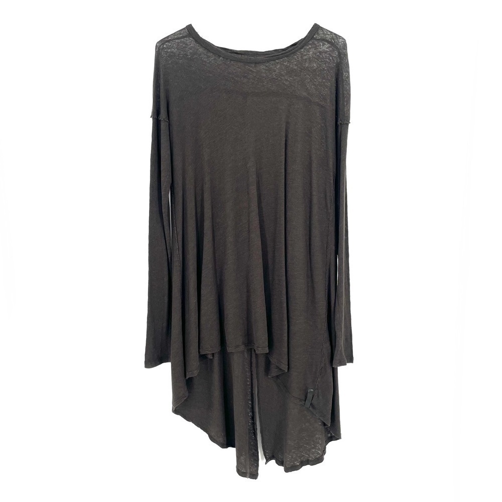 WE THE FREE PEOPLE Olive Green Split Back Long Sleeve Tunic High Low Trapeze Top
